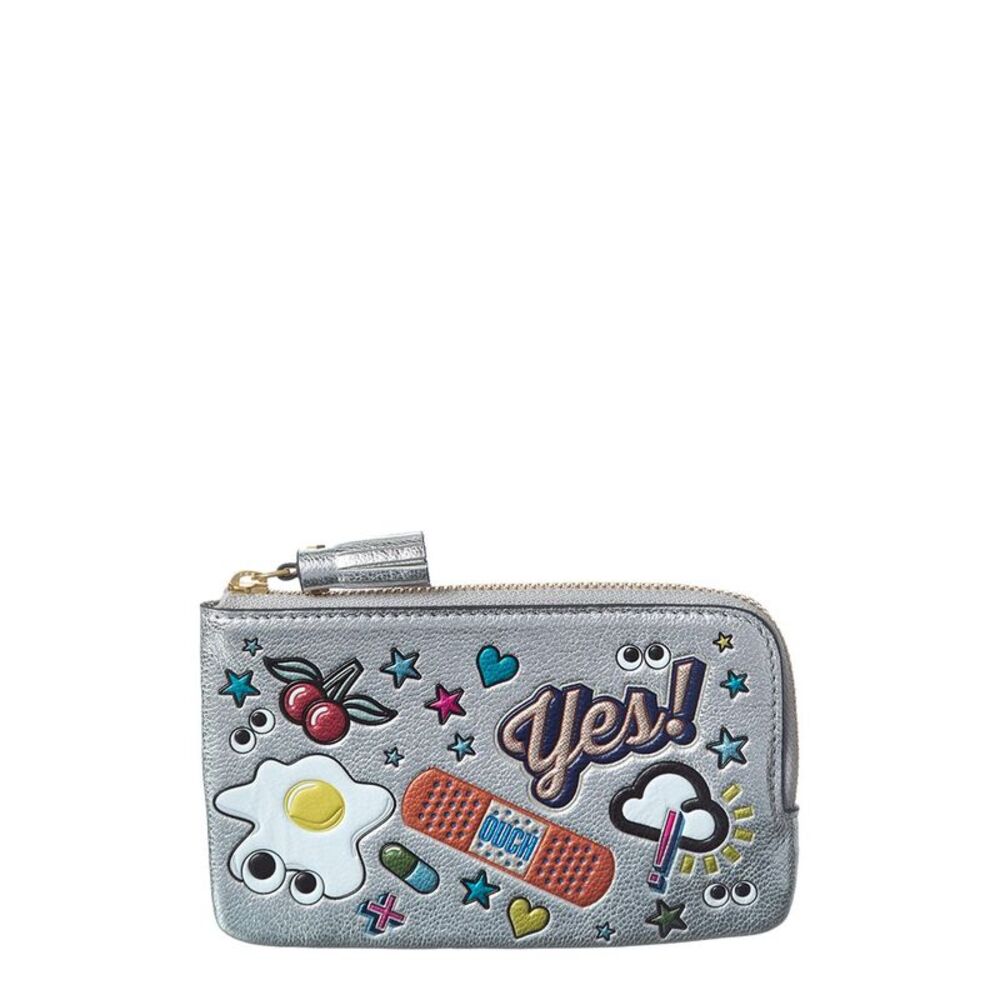 Anya Hindmarch All Over Stickers Leather Pouch, Silver